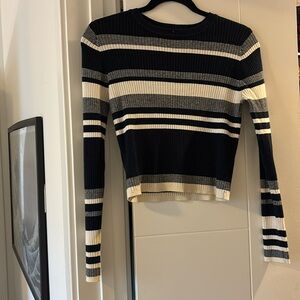 Blue Striped Cropped Sweater